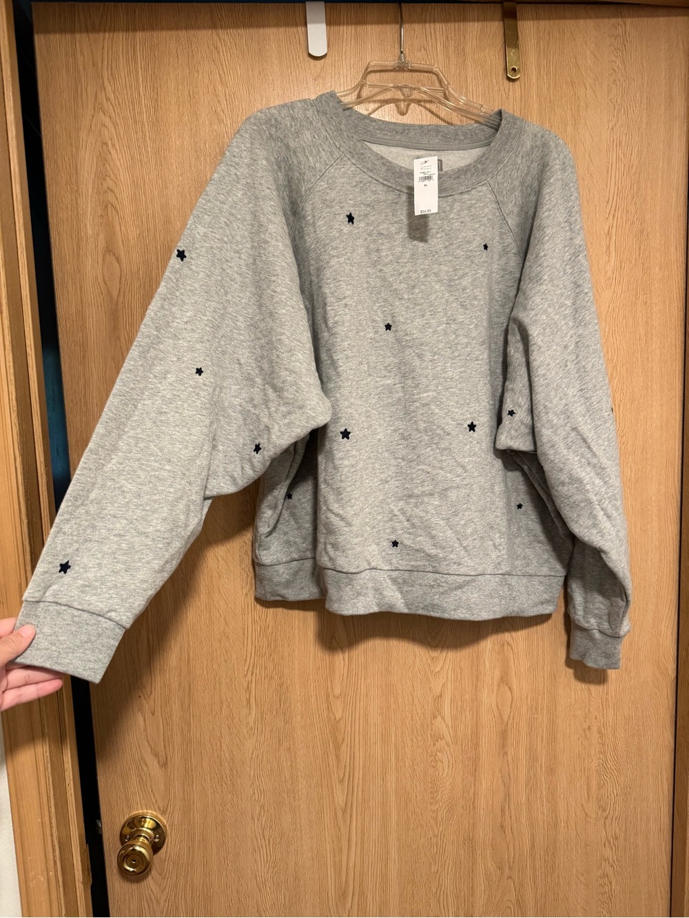 NWT Gap Grey Star Embroidered Raglan Crewneck Sweatshirt XL